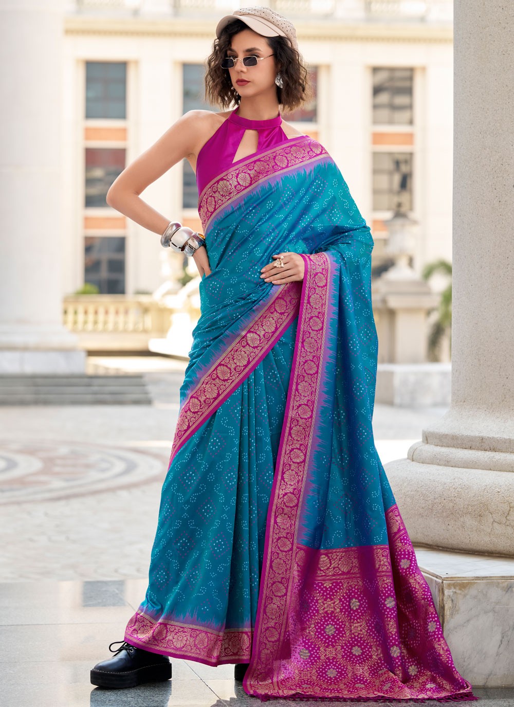 Trendy Saree Foliage Prints Blue Silk Saree S13731