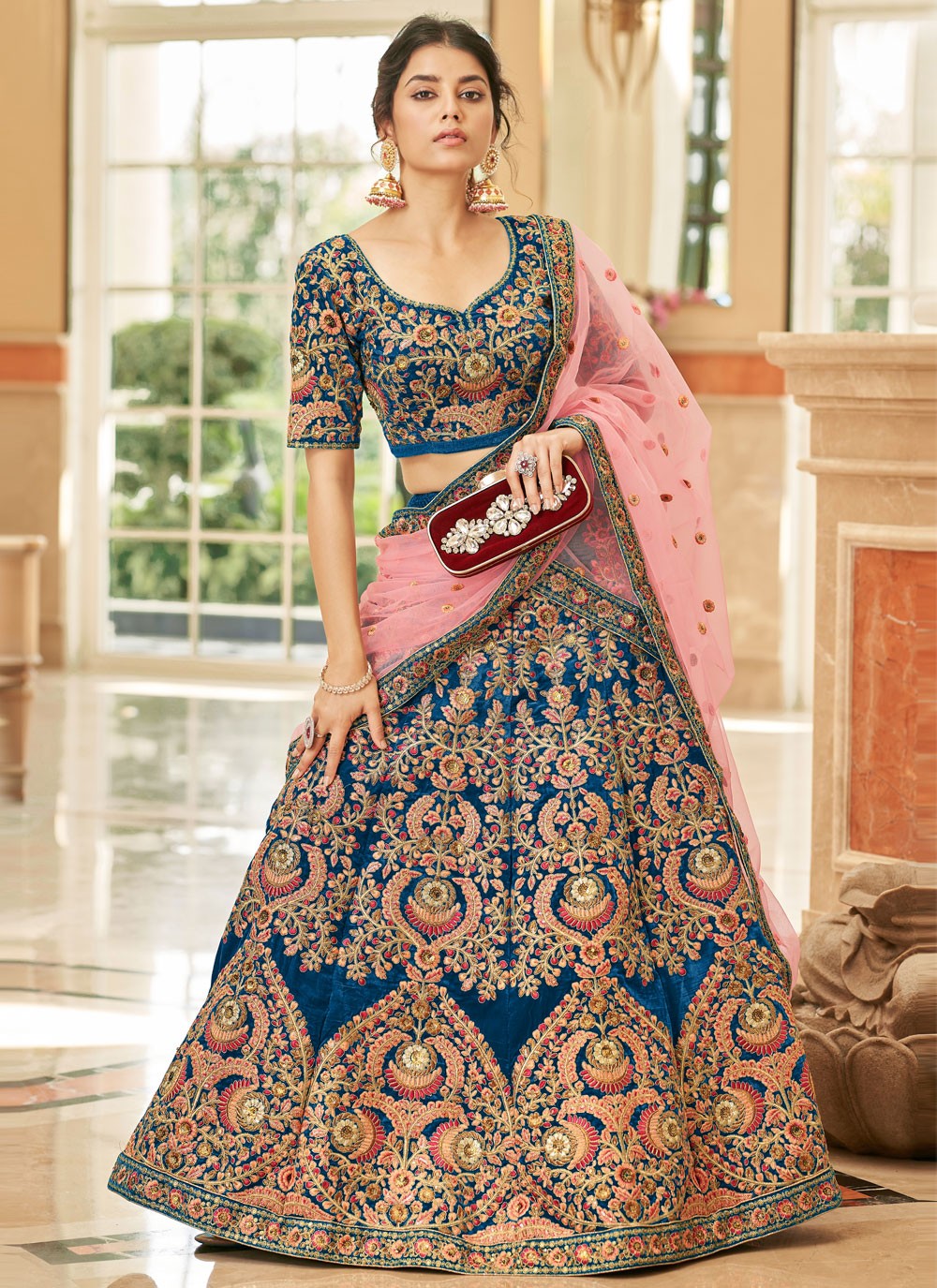 Embroidered Velvet A - Line Lehenga - L2213
