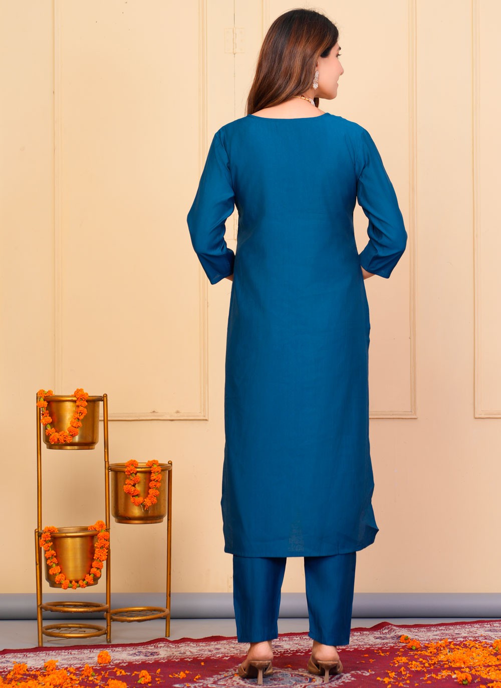 Salwar Suit Embroidered Blue Chanderi T5131