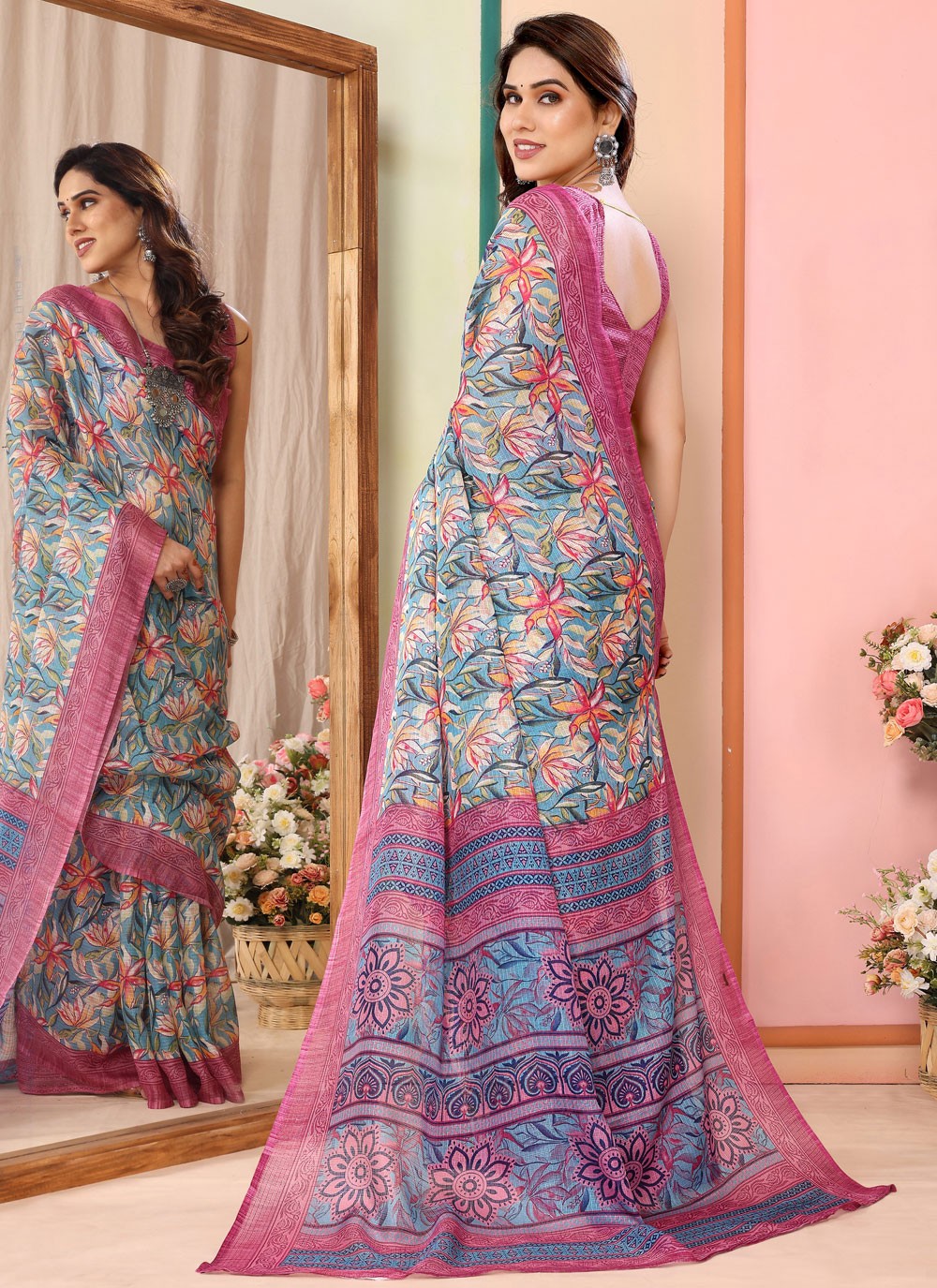Classic Border Work Net Saree - S7540