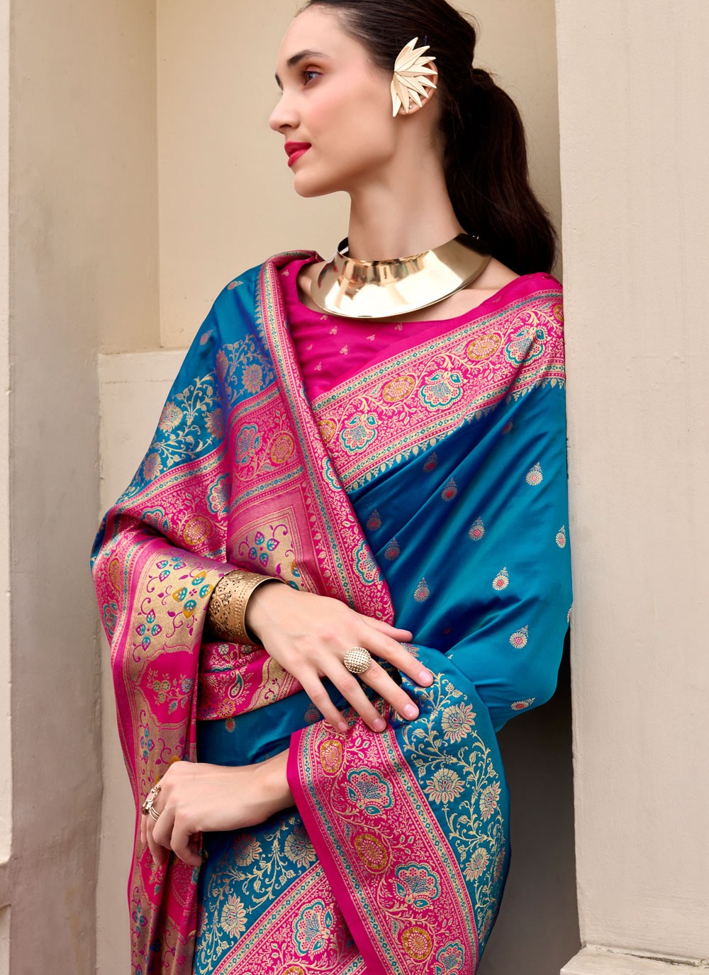 Weaving Zari Banarasi Silk Blue Saree S14667