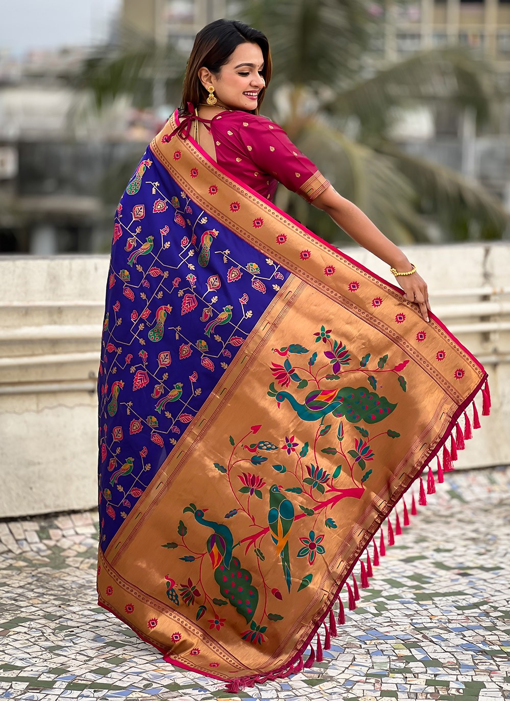 Meenakari Silk Blue Saree S14757