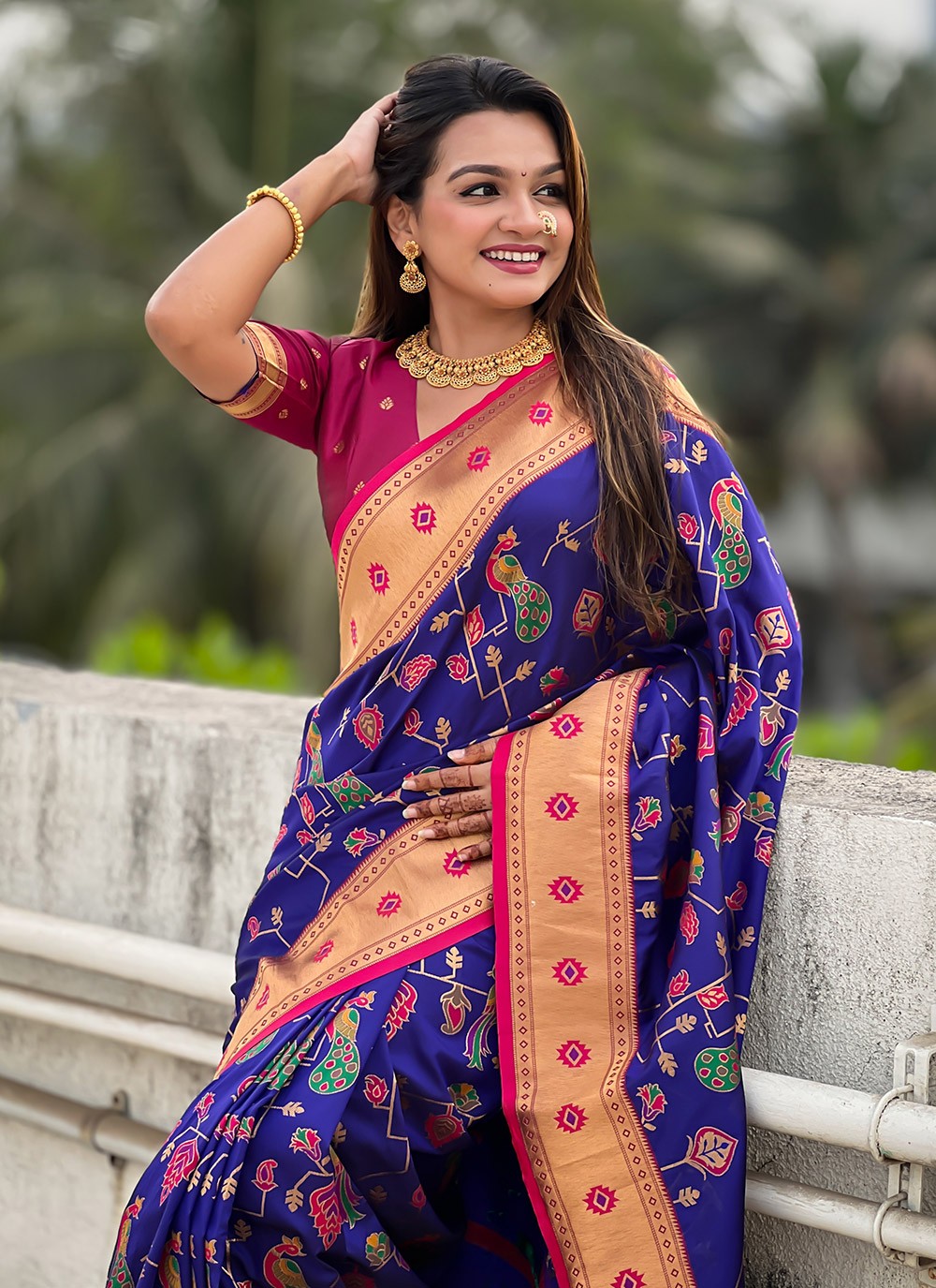 Meenakari Silk Blue Saree S14757