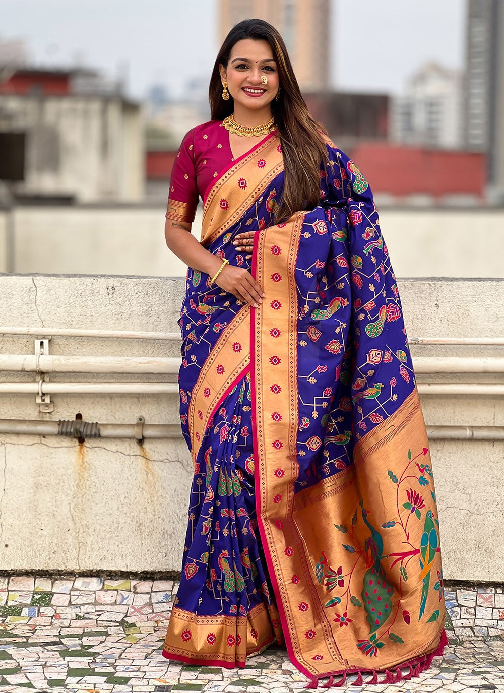 Meenakari Silk Blue Saree S14757
