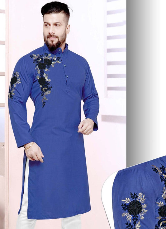 Resham Cotton Blue Kurta - M2261