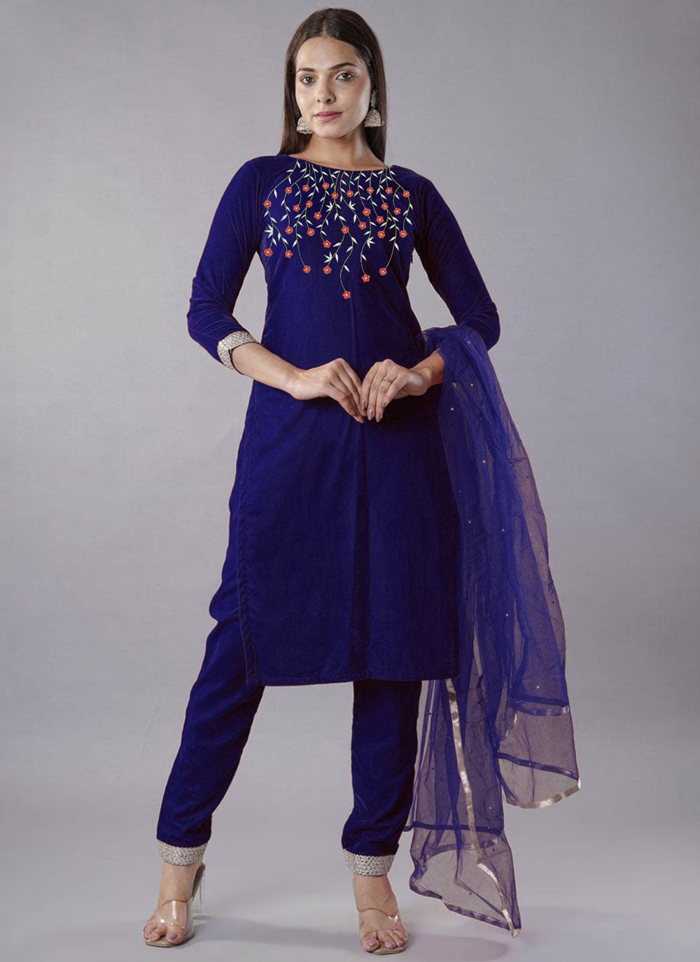 Embroidered Velvet Salwar Suit - T4630