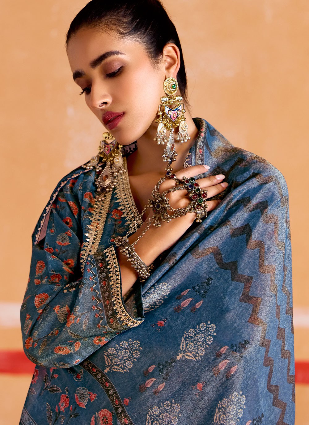 Salwar Suit Digital Print Blue Muslin T5171