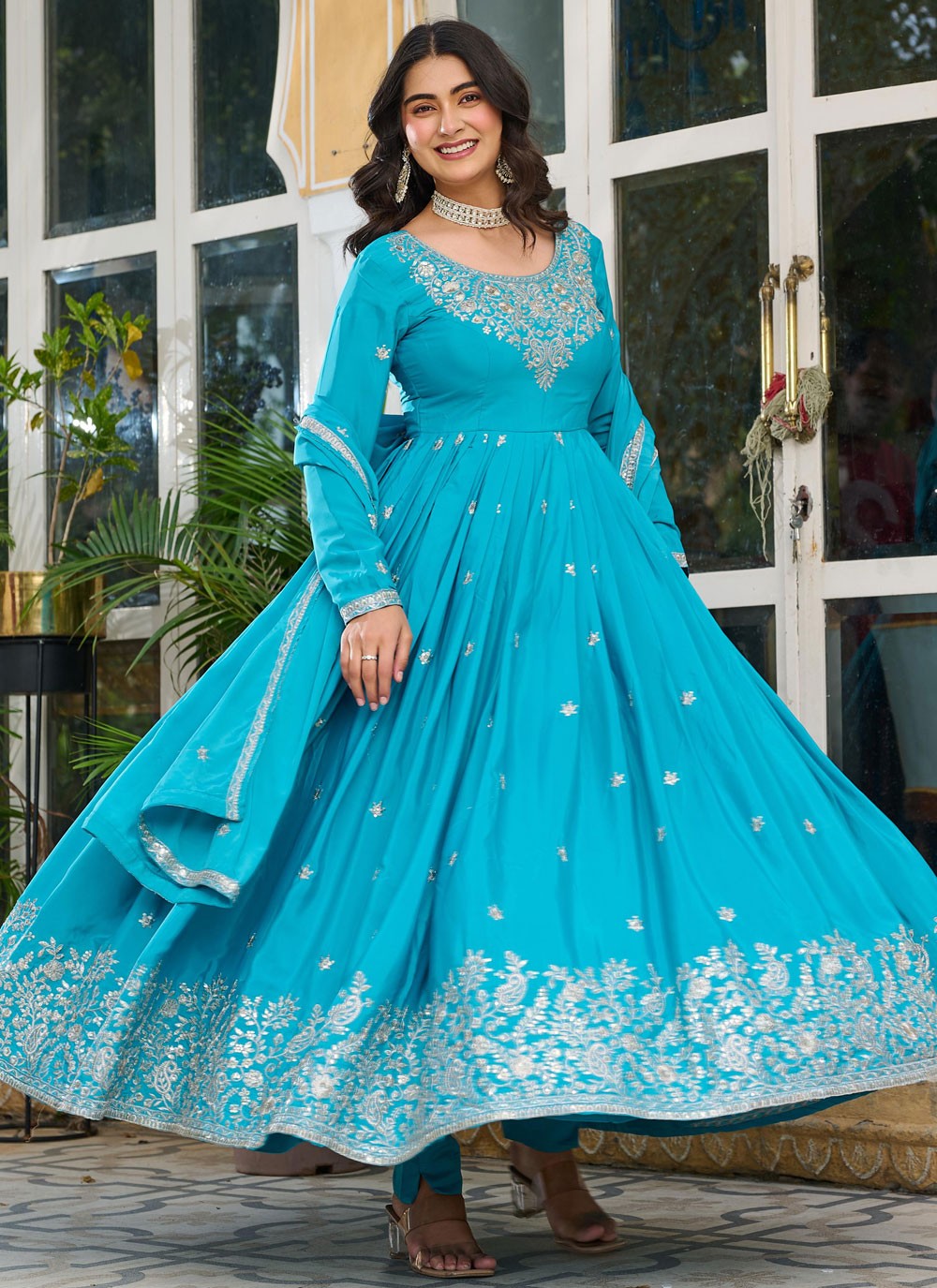 Anarkali Sequins, Thread Blue T6964