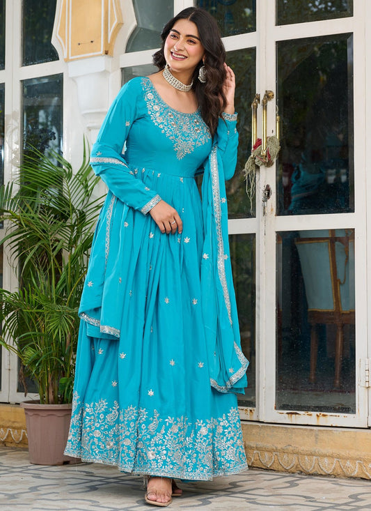 Anarkali Sequins, Thread Blue T6964