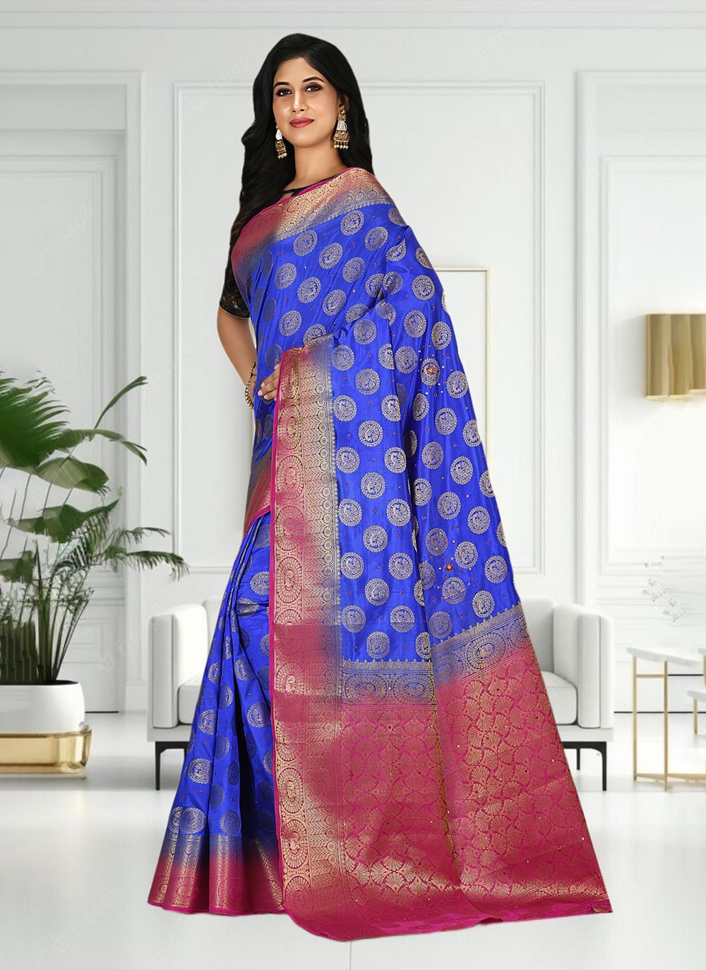 Classic Hand Embroidery Brasso Saree - S4738