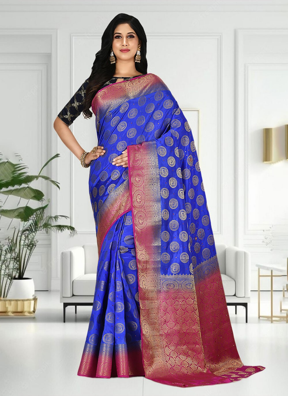 Classic Hand Embroidery Brasso Saree - S4738