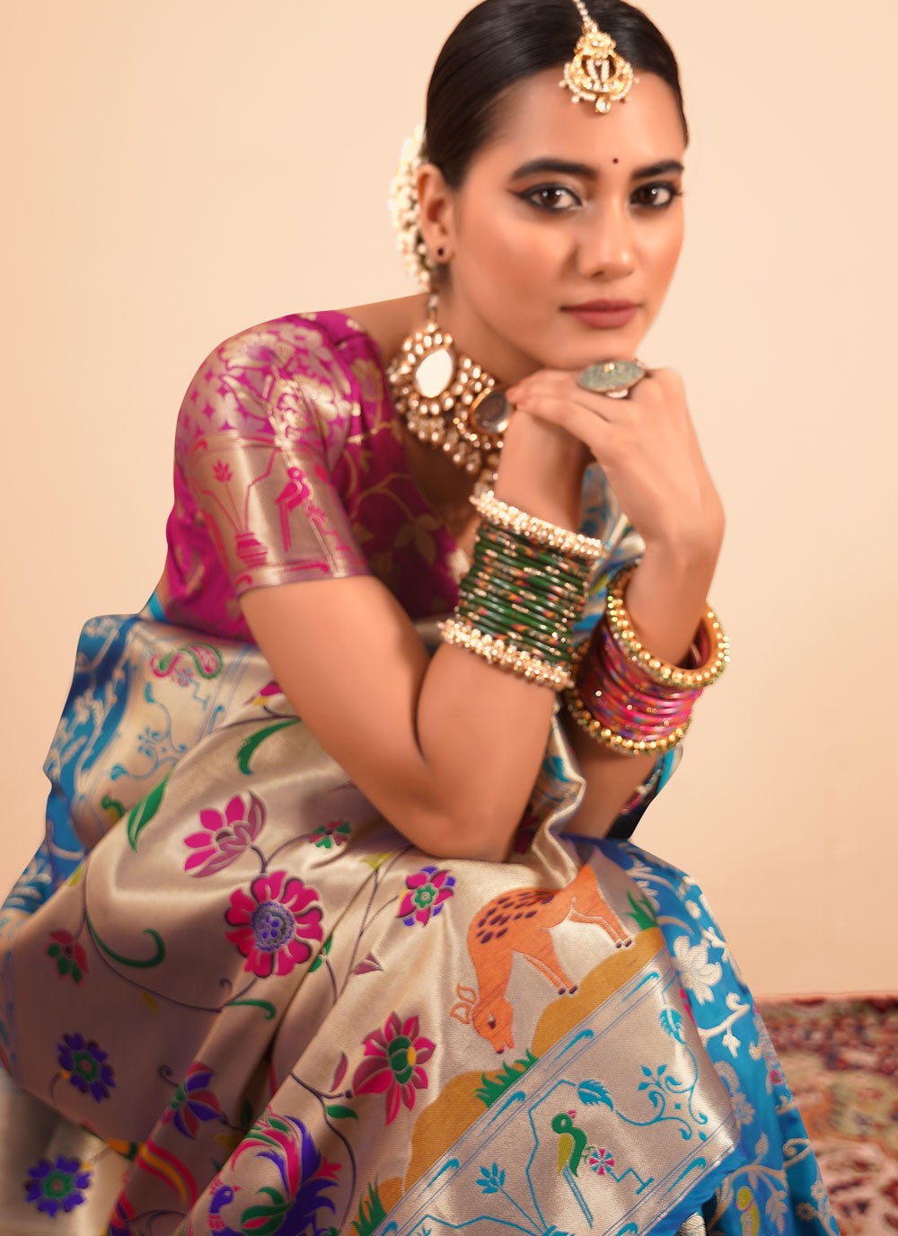 Contemporary Border Work Blue Paithni Saree S13311