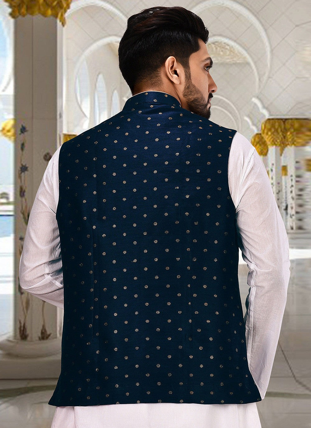 Fancy Work Cotton Blue Nehru Jackets - M2750