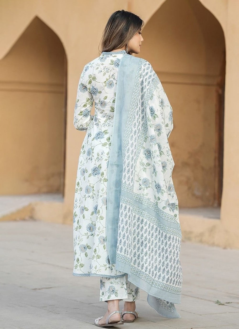 Floral Printed Cotton Pant Style Suit - T4756