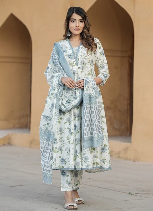 Salwar Suit Floral Printed Blue Cotton T5046