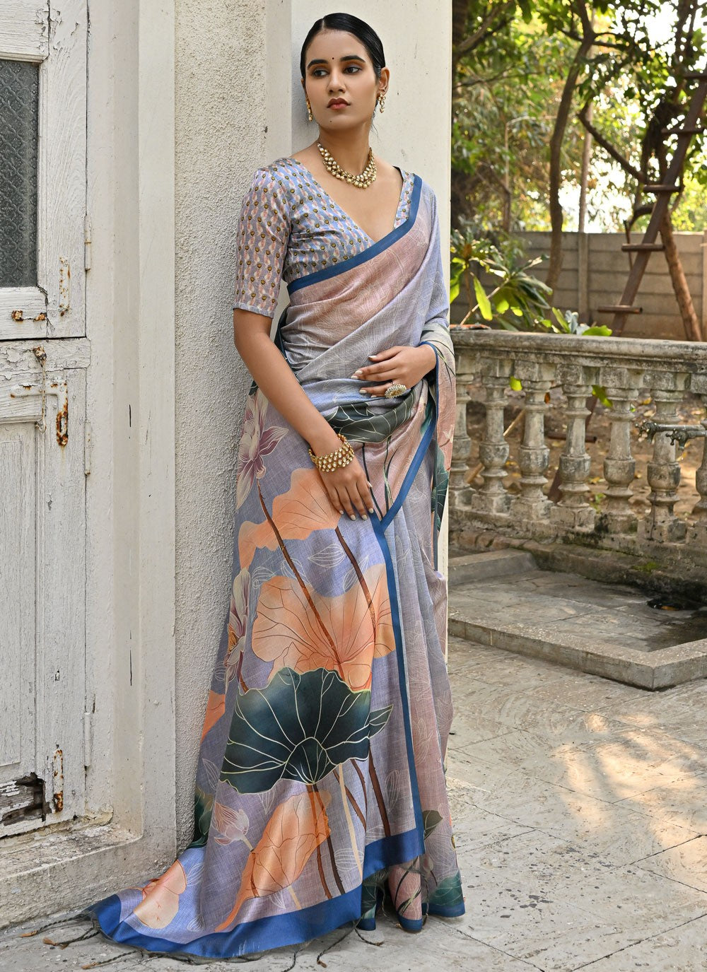Classic Floral Printed Cotton Silk Saree - S6495