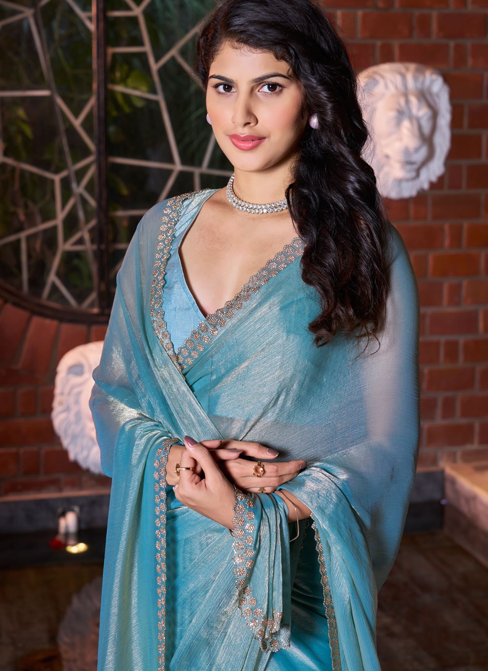 Cutdana, Swarovski Chiffon Satin Saree - S11556