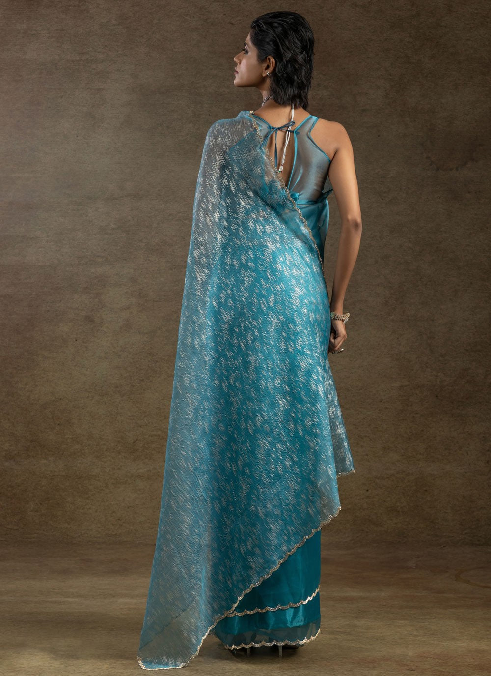 Cut Work Crush Blue Trendy Saree S15577
