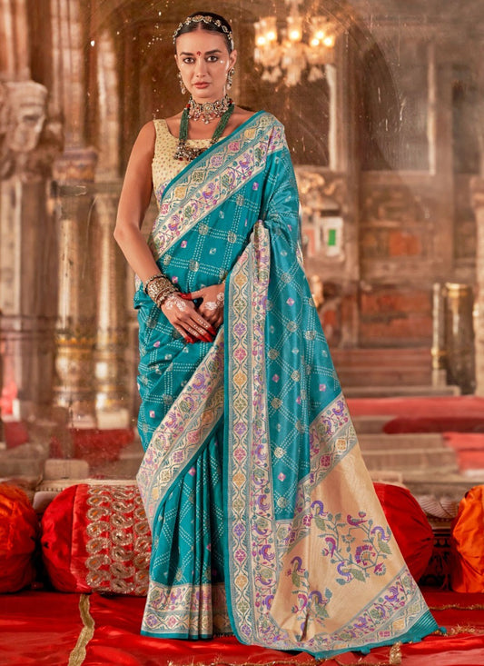 Bandhej Silk Blue Designer Saree S15501
