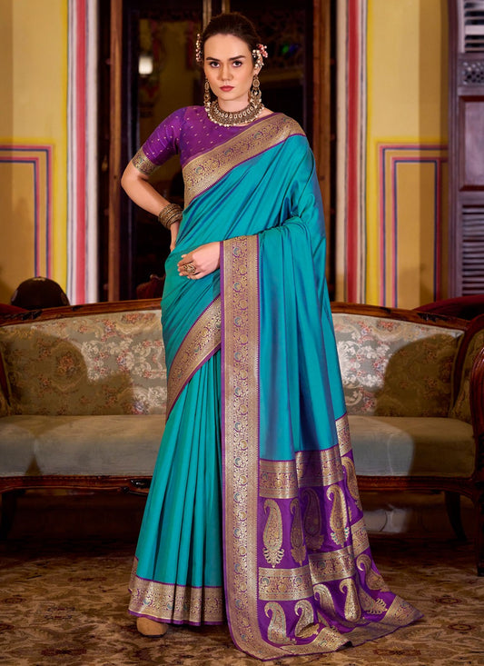 Blue Silk Designer Saree Weaving Zari S19090