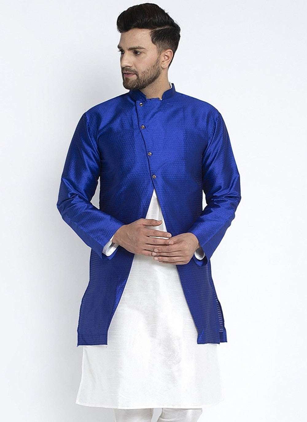 Fancy Work Dupion Silk Blue Jacket Style - M3211