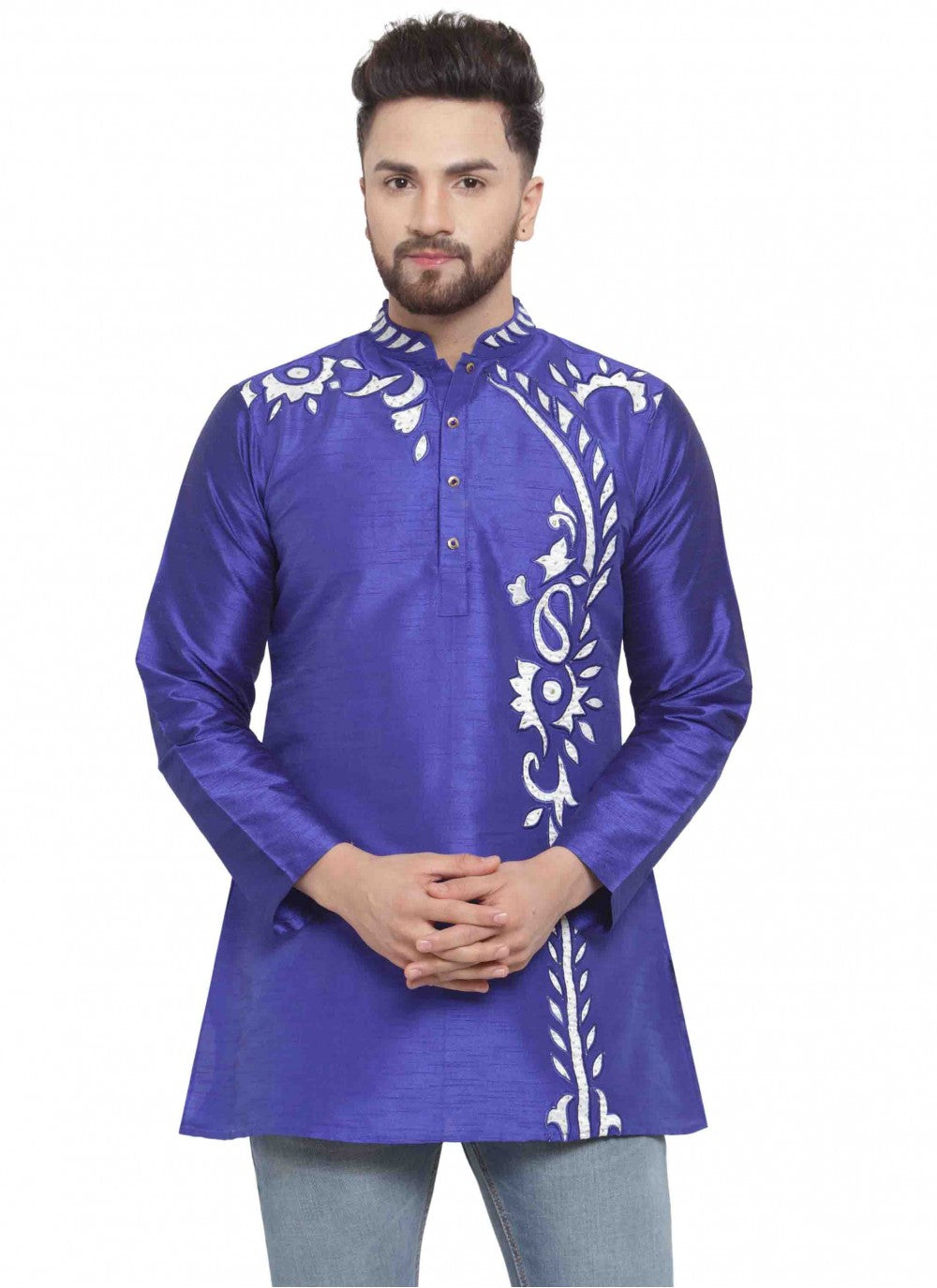 Embroidered Art Dupion Silk Blue Kurta - M1688