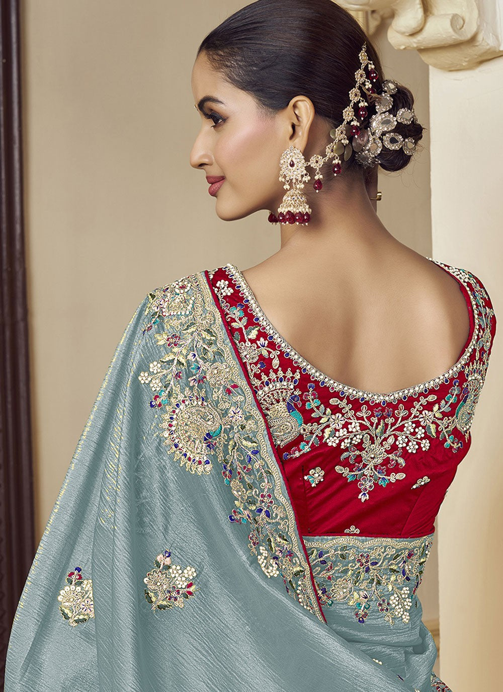 Contemporary Beads Blue Georgette Saree S12382