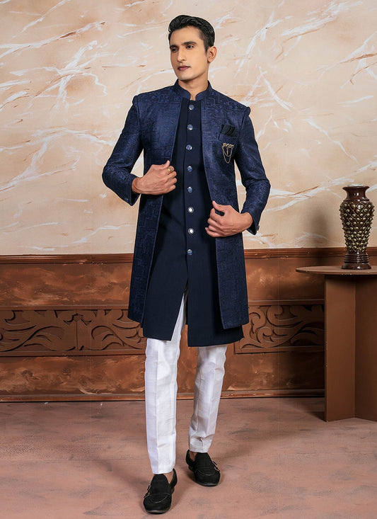 Embroidered Imported Blue Indo Western - M8346