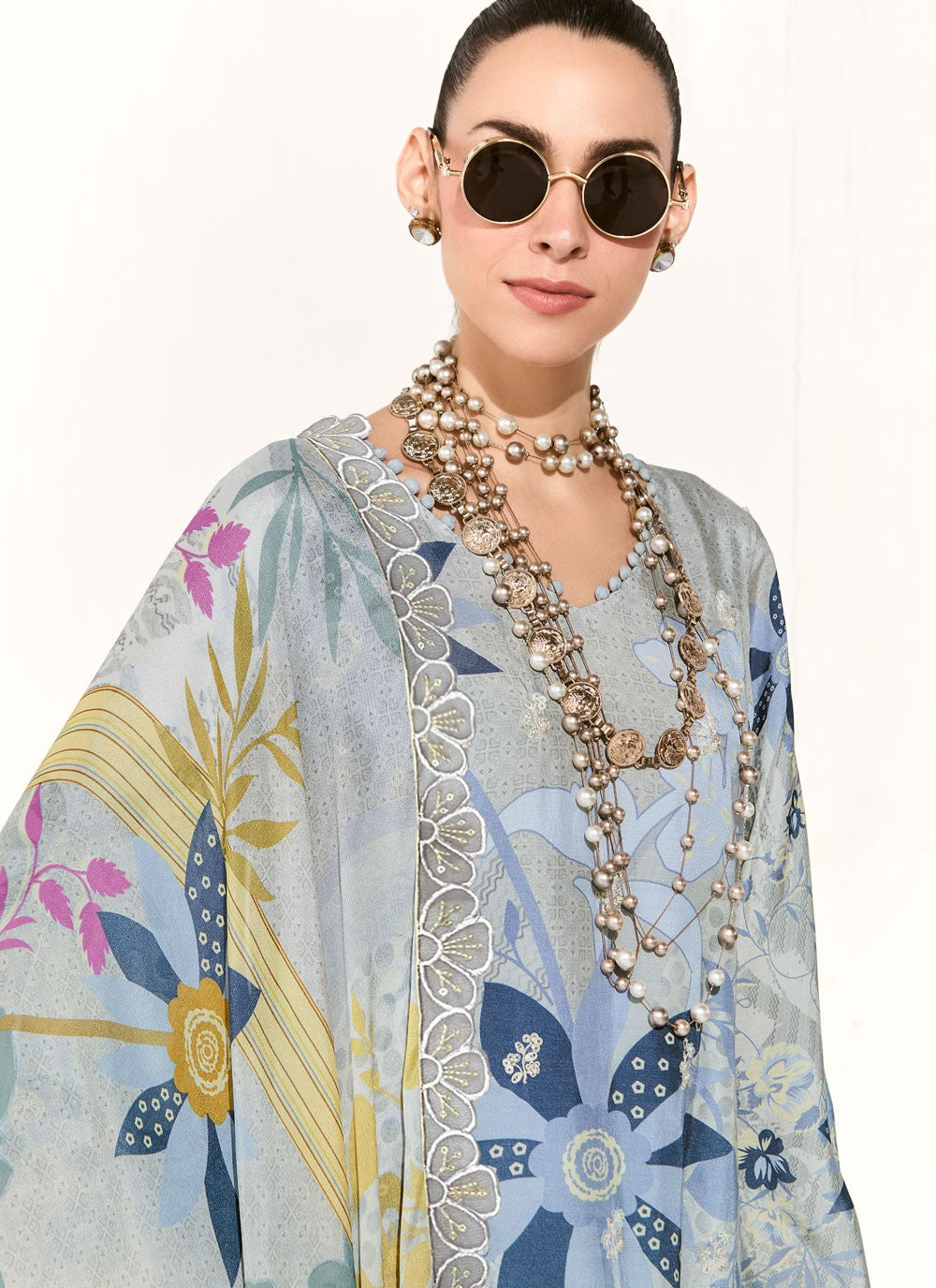 Pant Style Suit Digital Print, Embroidered, Patch, Resham Blue T7906