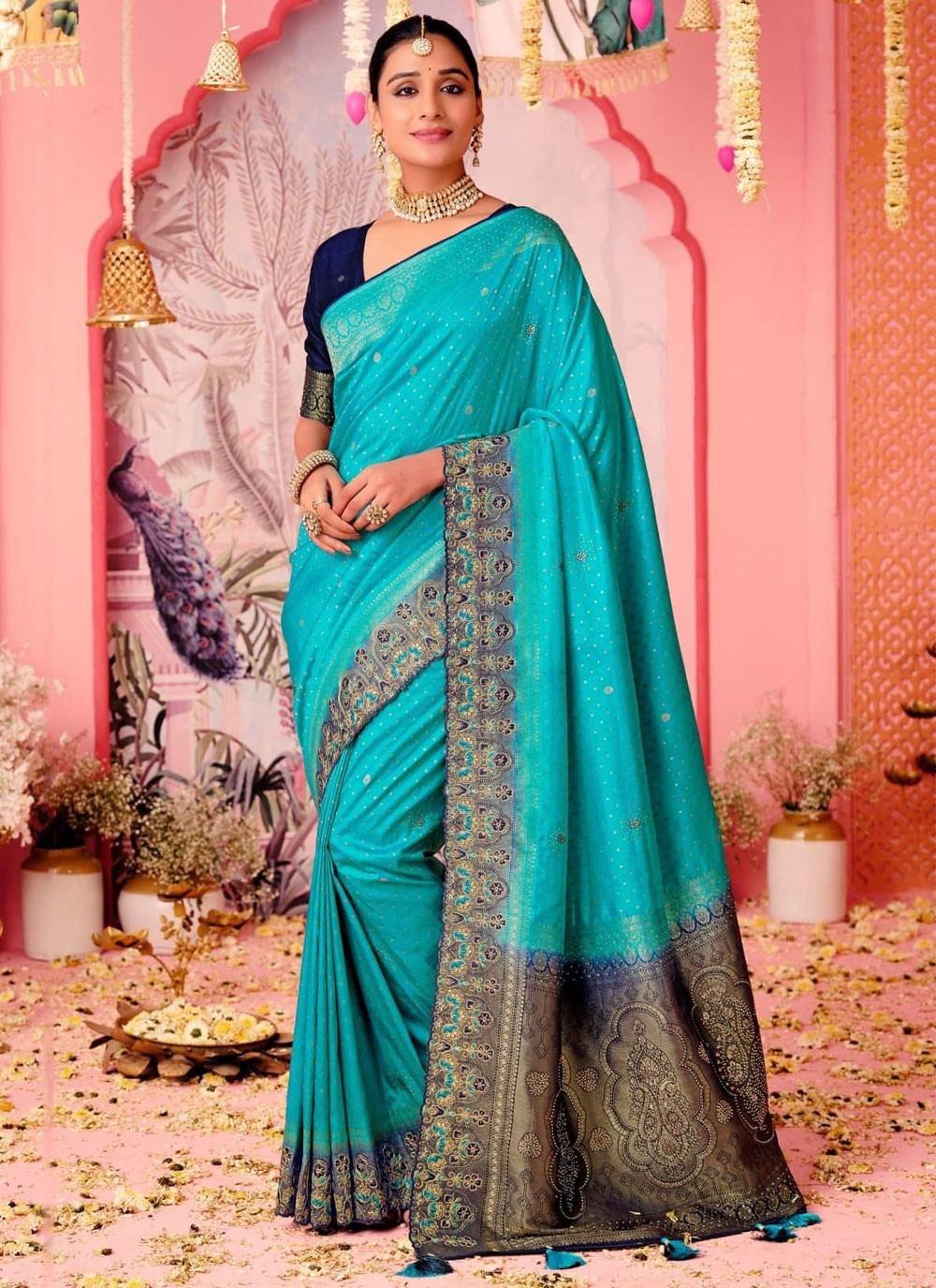 Classic Saree Embroidered Blue Pure Dola Saree S12694