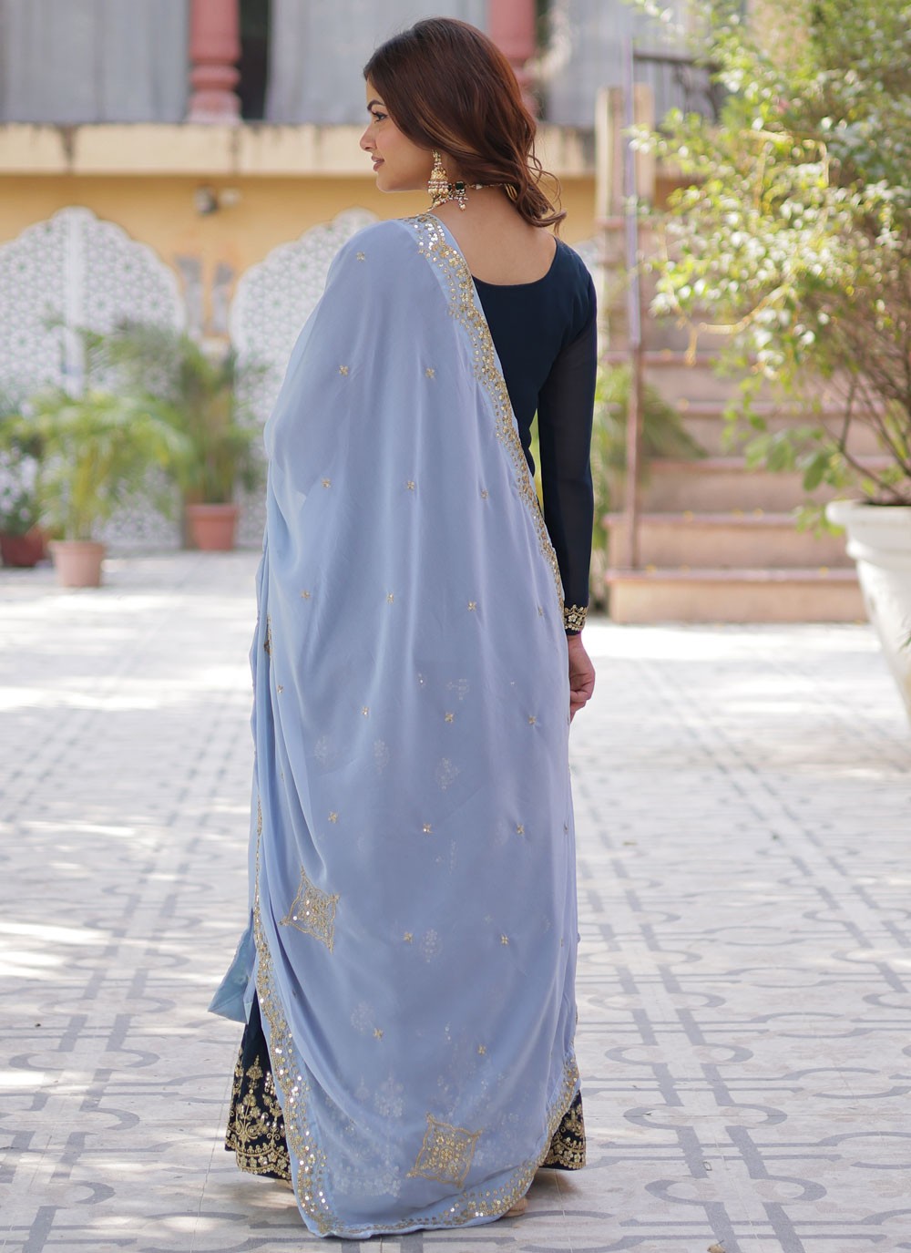 Salwar Suit Embroidered Blue Faux Georgette T5394