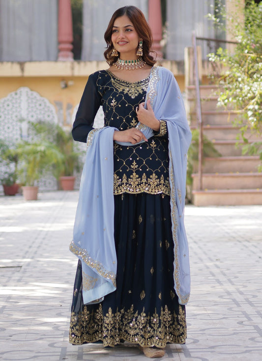 Salwar Suit Embroidered Blue Faux Georgette T5394