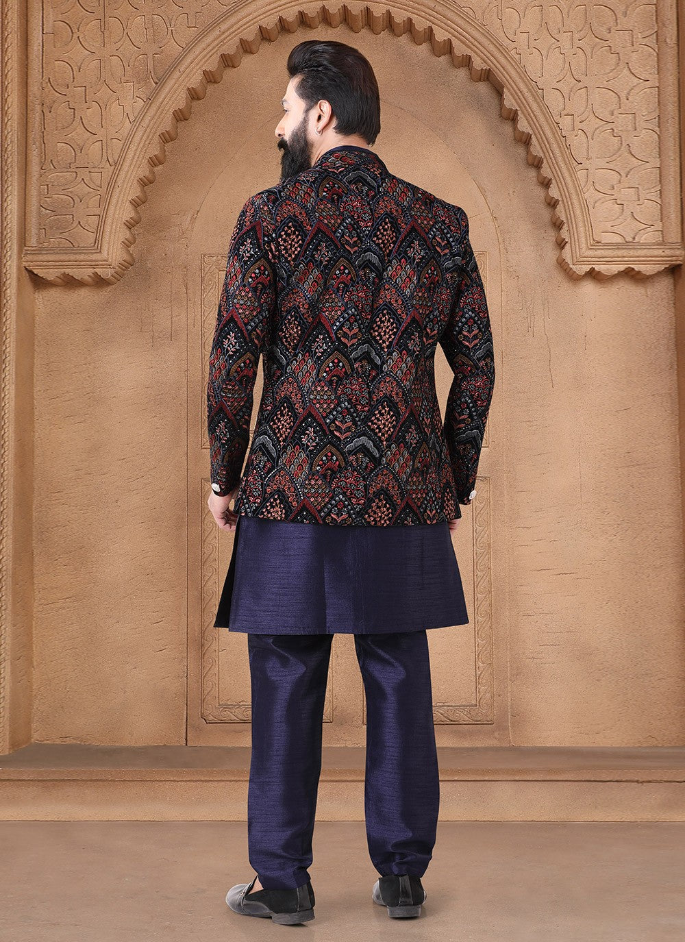 Embroidered Silk Blue Indo Western - M7668