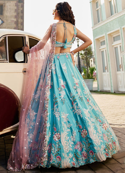 Satin Engagement, Mehandi & Sangeet, Reception, Wedding A - Line Lehenga L3516