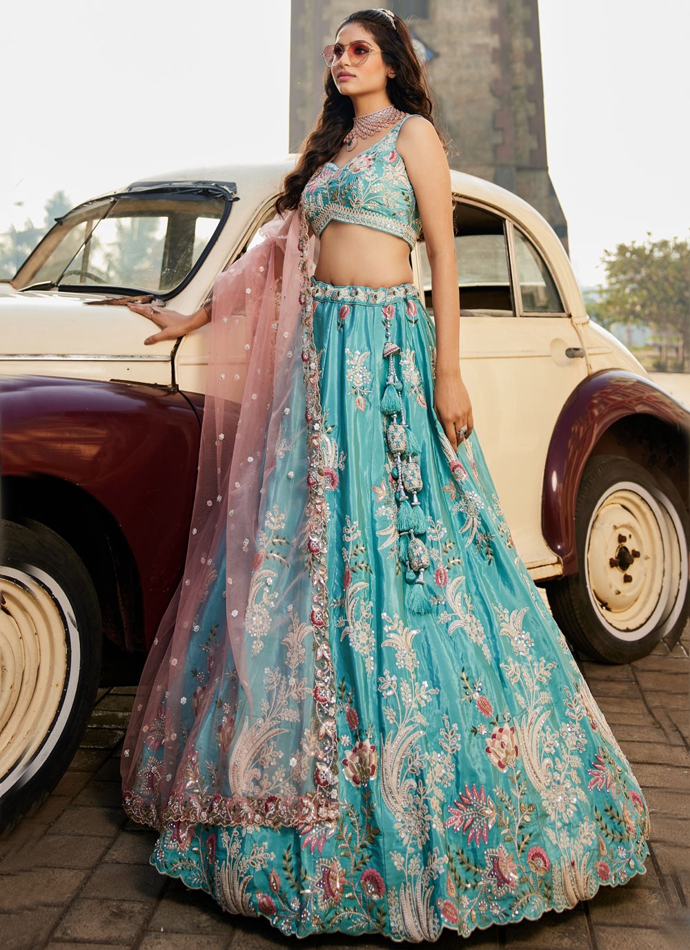 Satin Engagement, Mehandi & Sangeet, Reception, Wedding A - Line Lehenga L3516