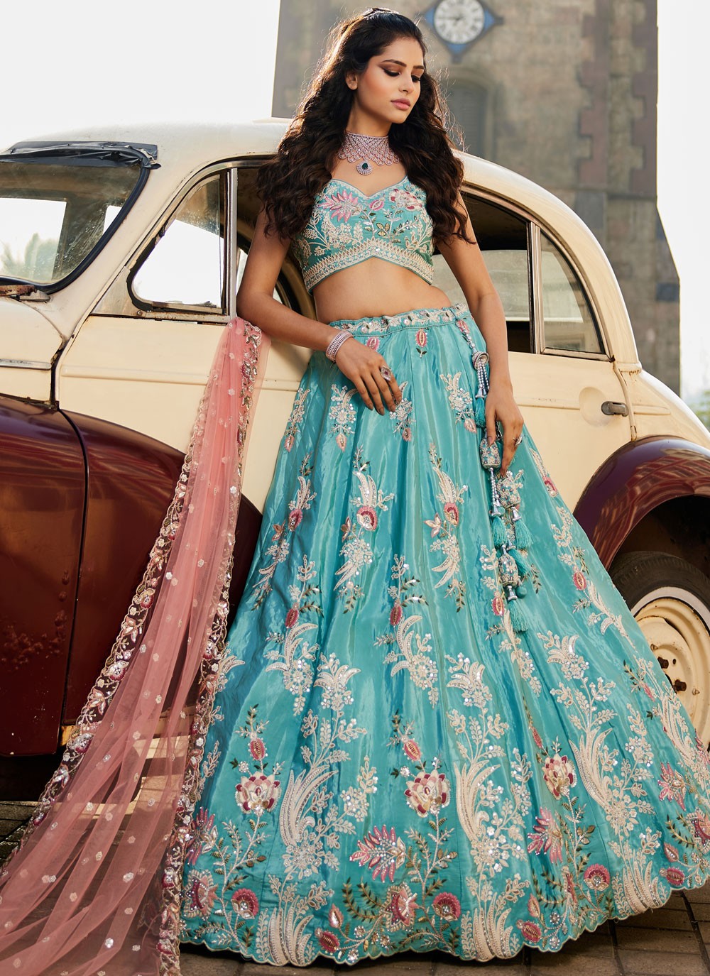 Satin Engagement, Mehandi & Sangeet, Reception, Wedding A - Line Lehenga L3516