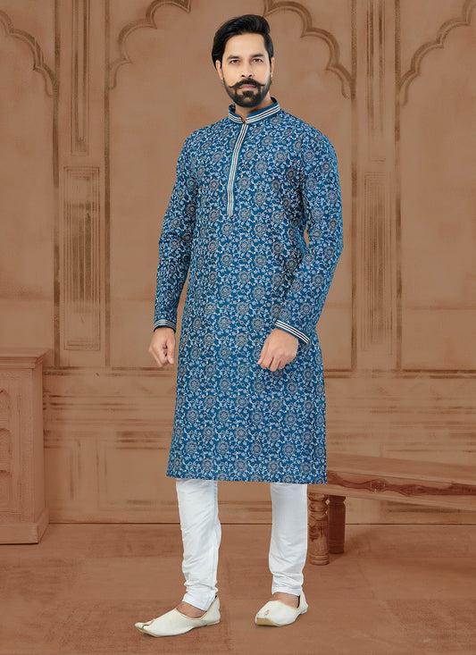 Digital Print Dupion Silk Blue Kurta - M5761