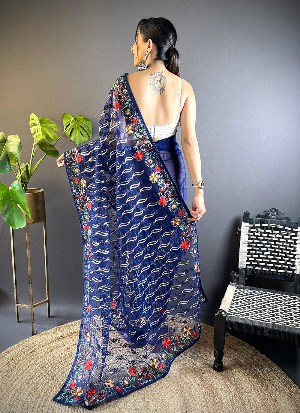 Embroidered, Thread Net Saree - S11645