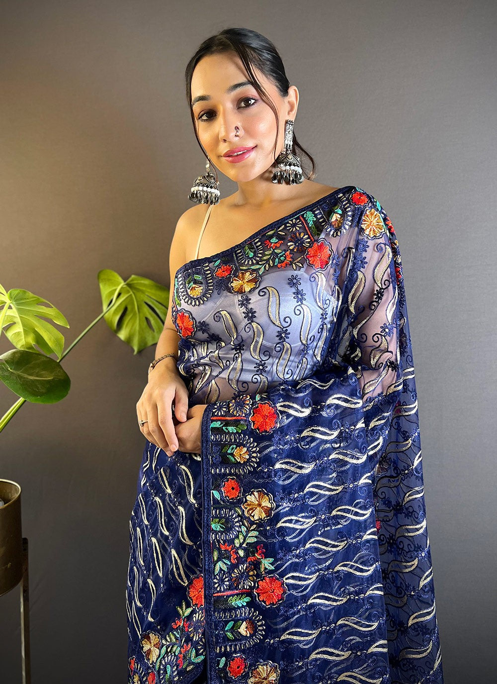 Embroidered, Thread Net Saree - S11645