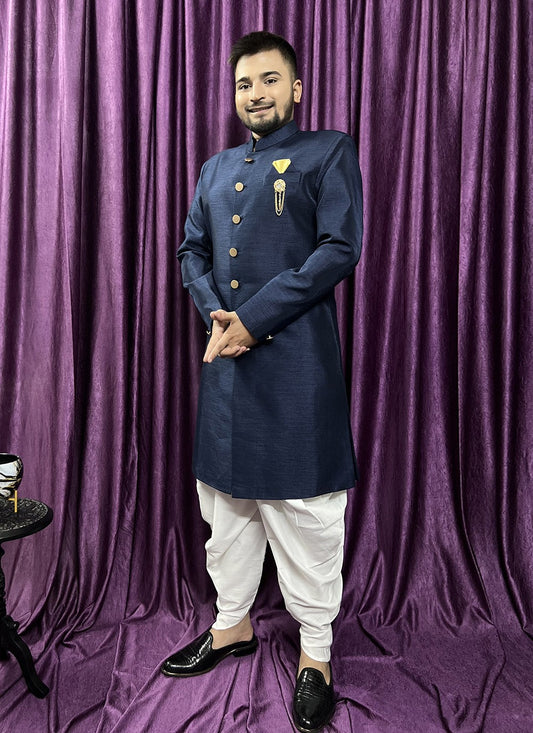 Fancy Work Silk Blue Indo Western - M5680