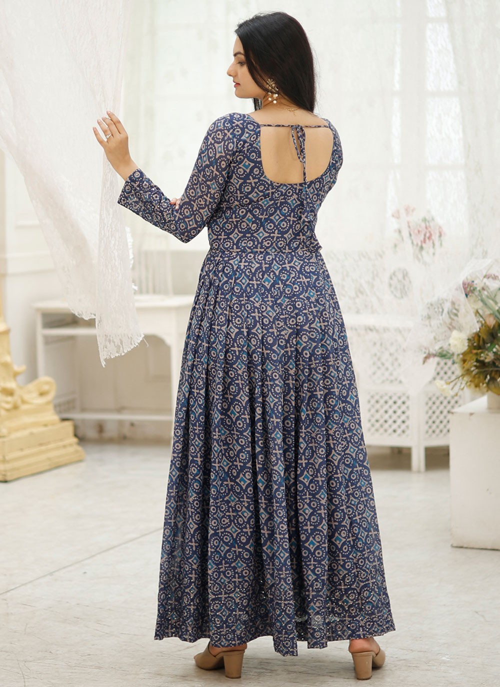 Printed Faux Georgette Gown - G1825