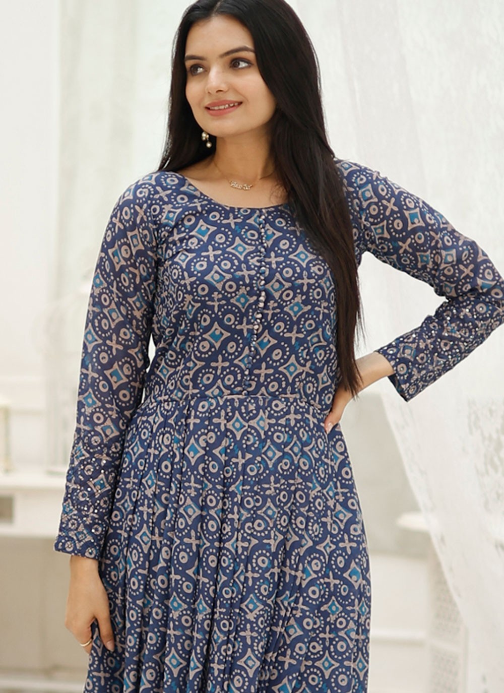 Printed Faux Georgette Gown - G1825