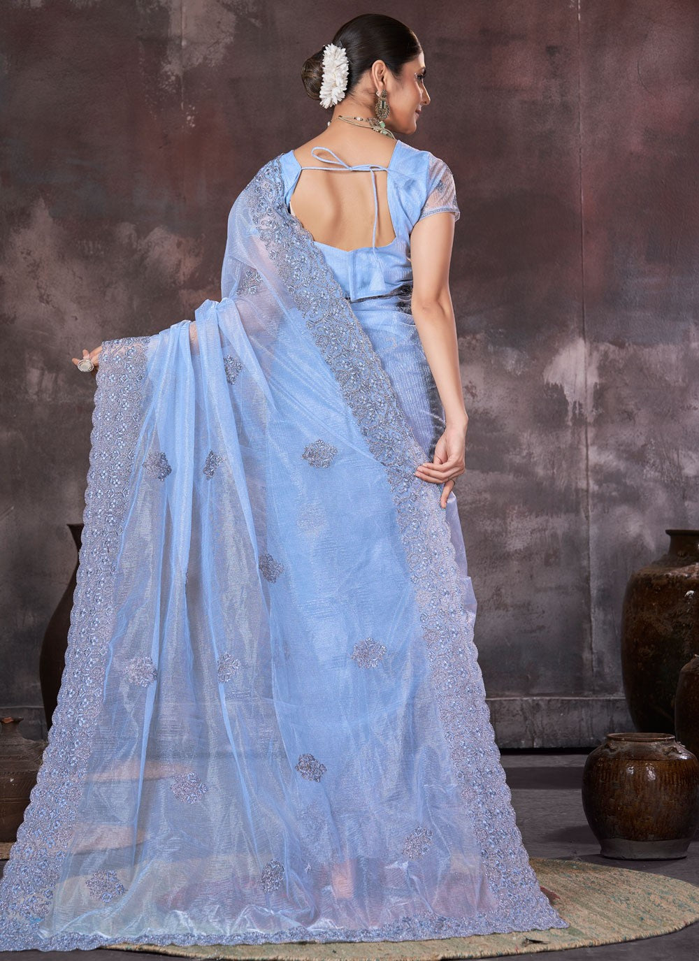 Classic Border Work Net, Organza Saree - S7536