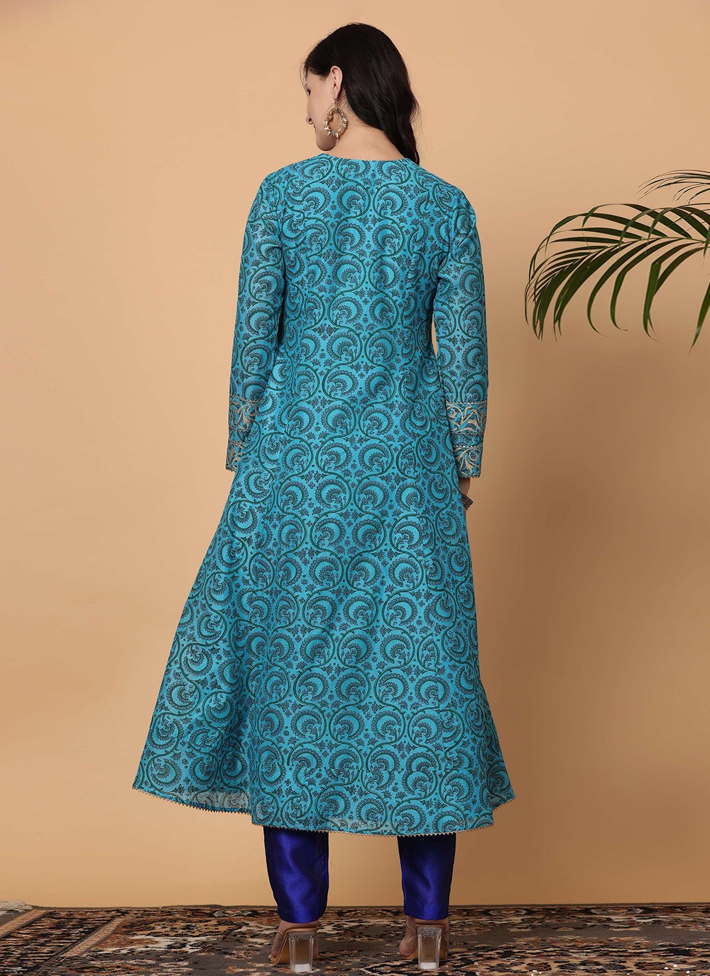 Printed Chanderi Blue Salwar Suit T5936
