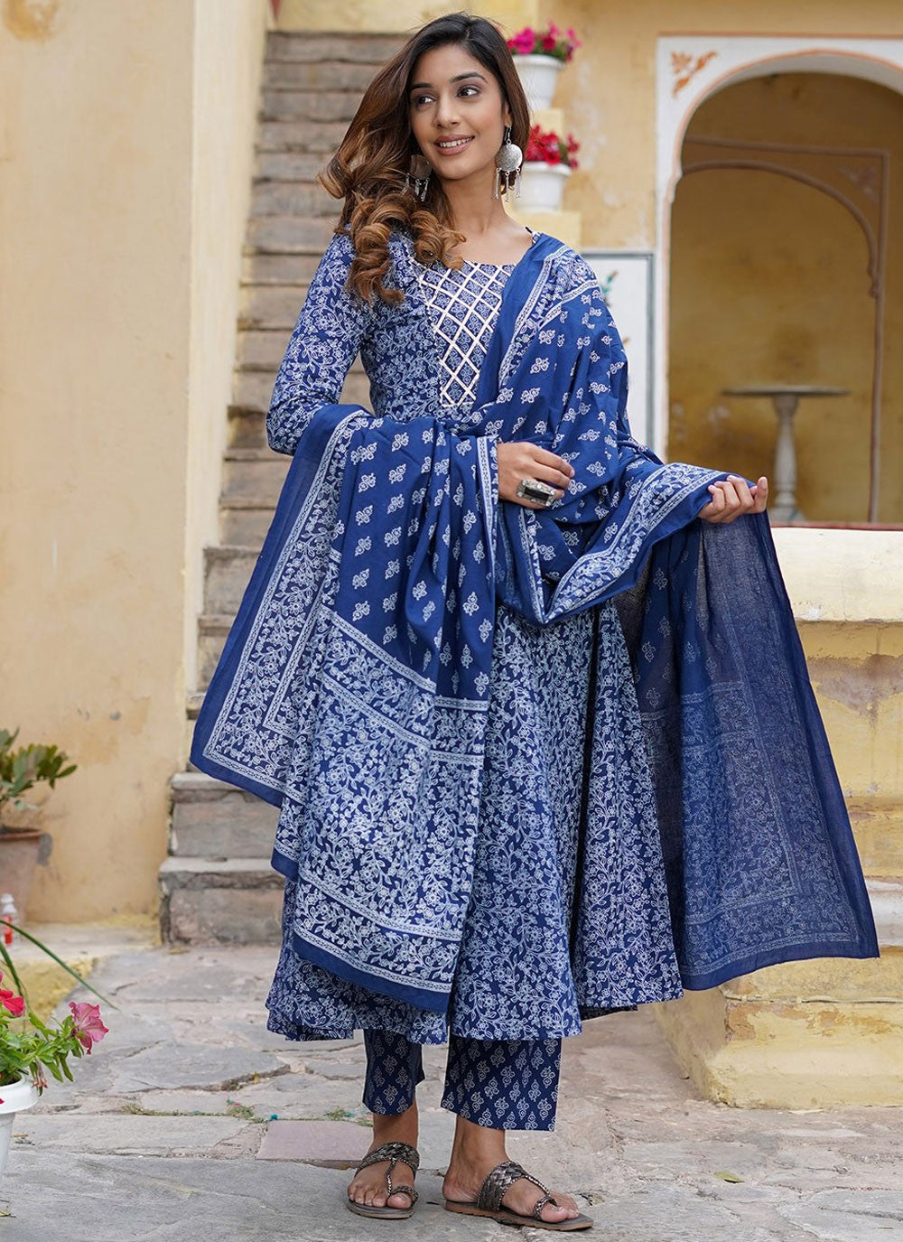Salwar Suit Floral Printed Blue Cotton T5205