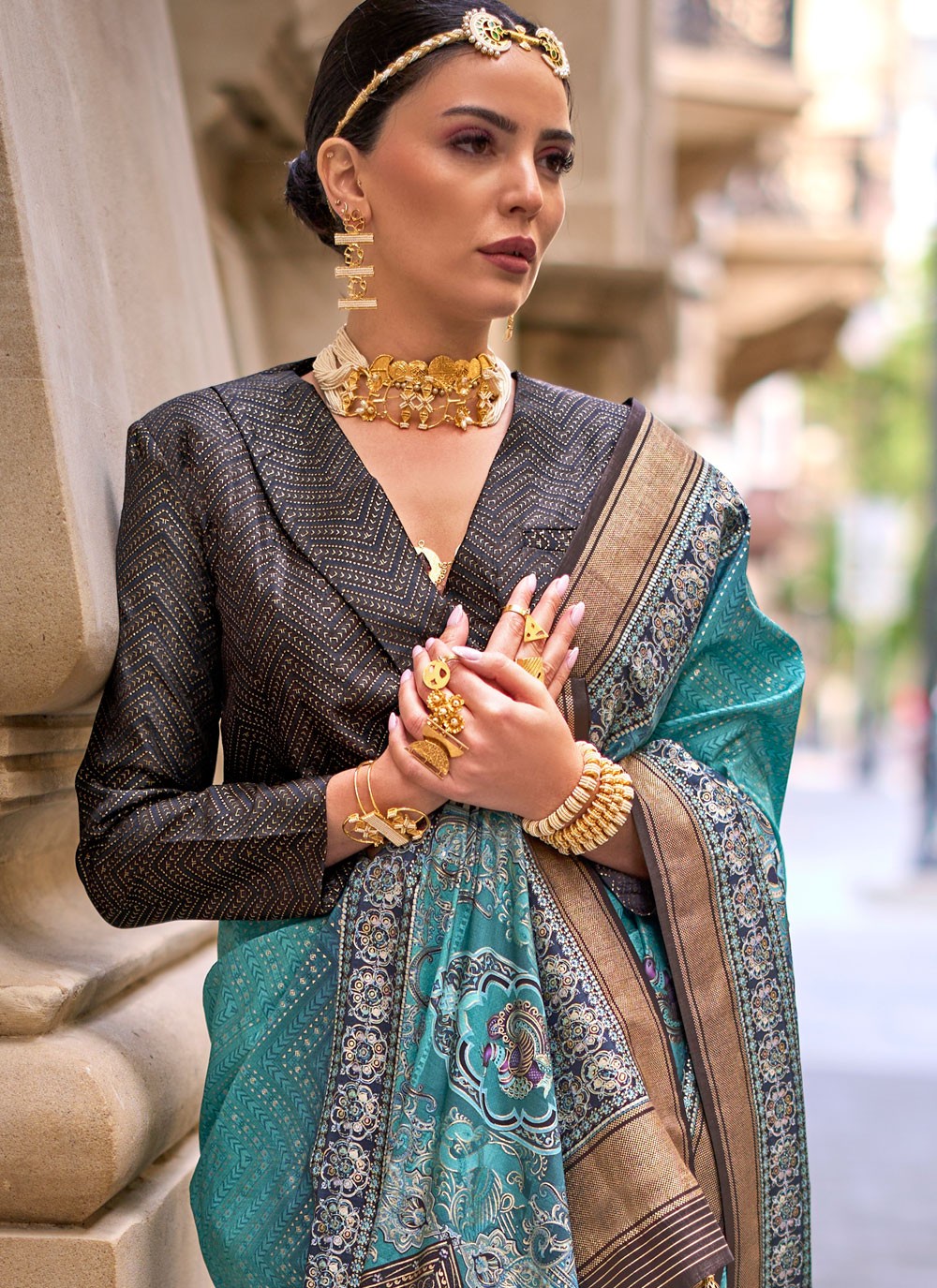 Foliage Prints Silk Saree - S11931