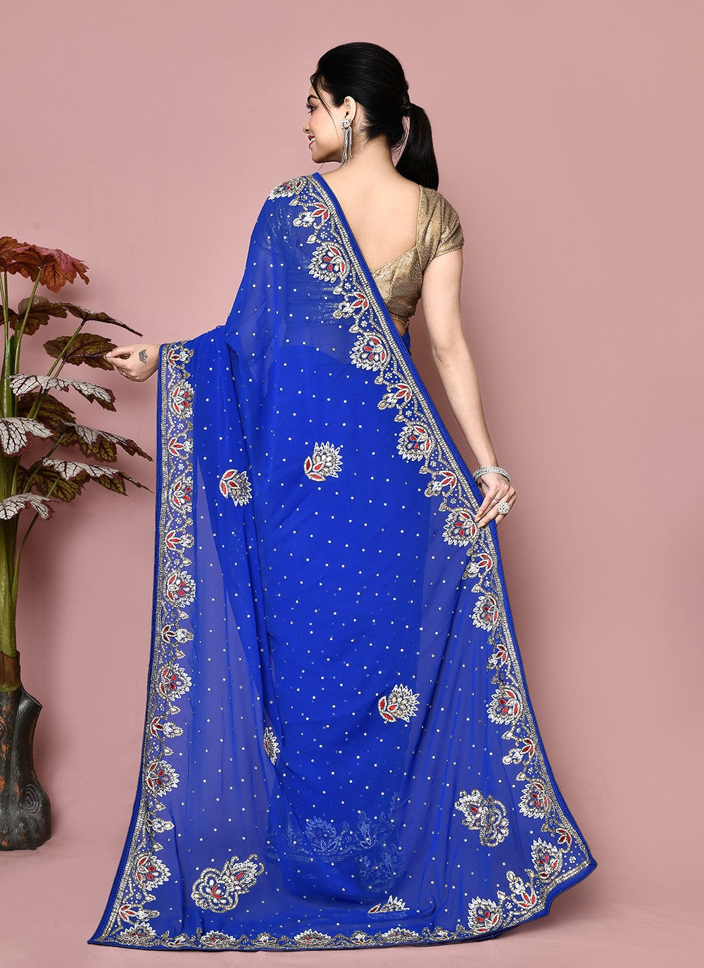 Classic Hand Embroidery Georgette Saree - S9372