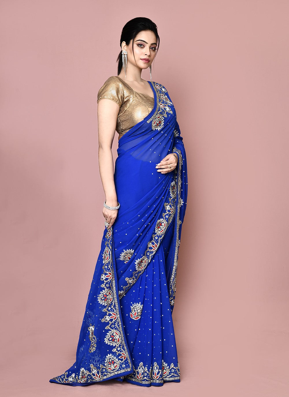 Classic Hand Embroidery Georgette Saree - S9372