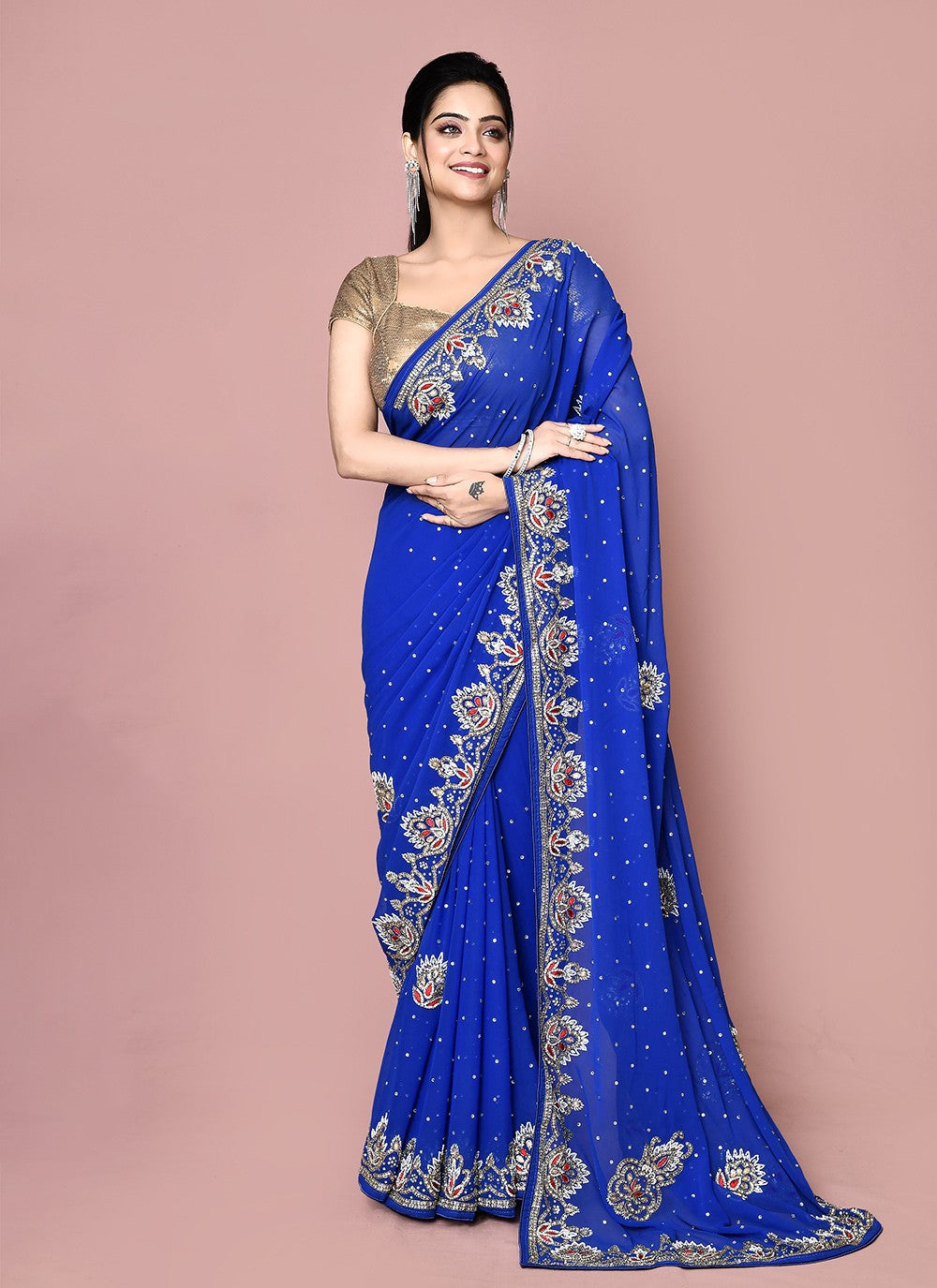 Classic Hand Embroidery Georgette Saree - S9372