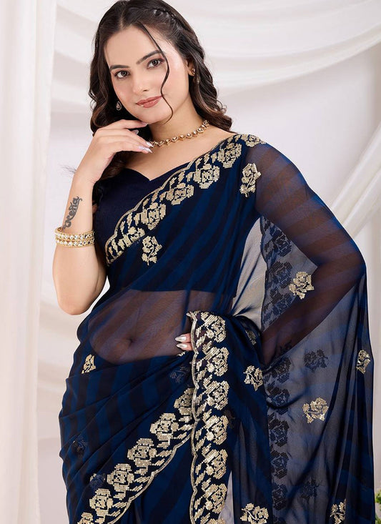 Classic Saree Printed Blue Georgette Saree S12984
